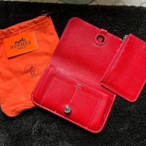 Hermes Rouge Vif Box leather clutch